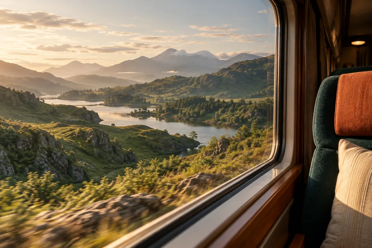 A landscape seen from a railway window